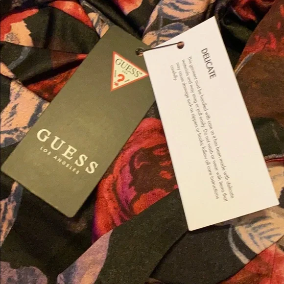 GUESS Women's Jazzi Kimono Sleeves Dawn Of Rose Print Black Bodysuit Size XS - Picture 3 of 12